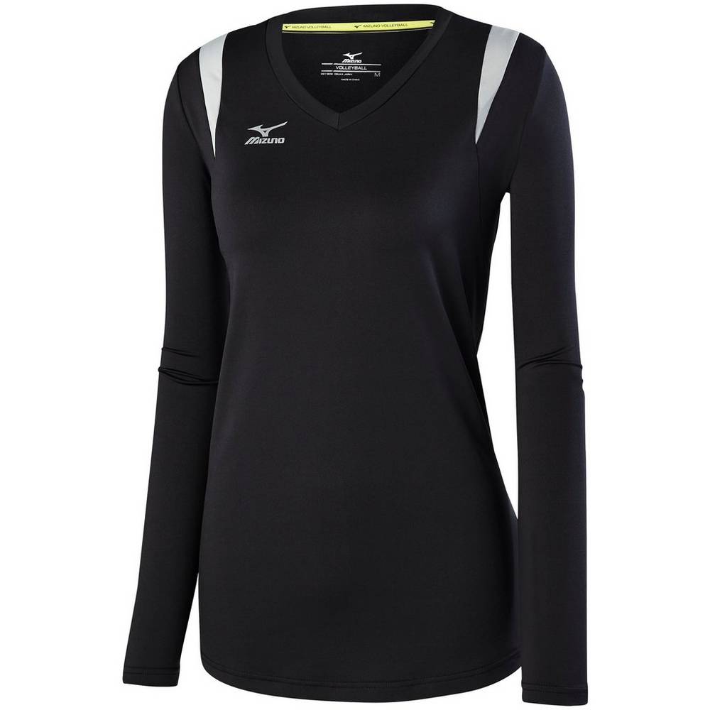 Camisas Mizuno Voleibol Balboa 5.0 Long Sleeve - Mulher - Pretas/Prateadas - WYSTP5093